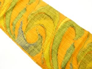 手織り真綿紬抽象渦巻模様織出し名古屋帯